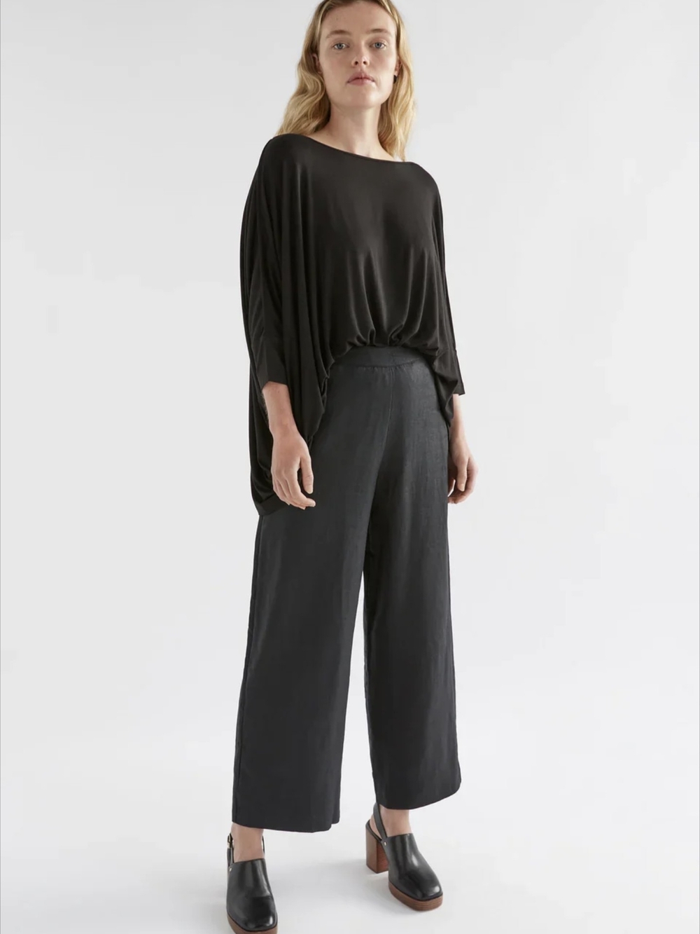 $30 ELK the Label Size M/L - Black Wide Metallic Stretch Shimmer Knit Top - Picture 6 of 7